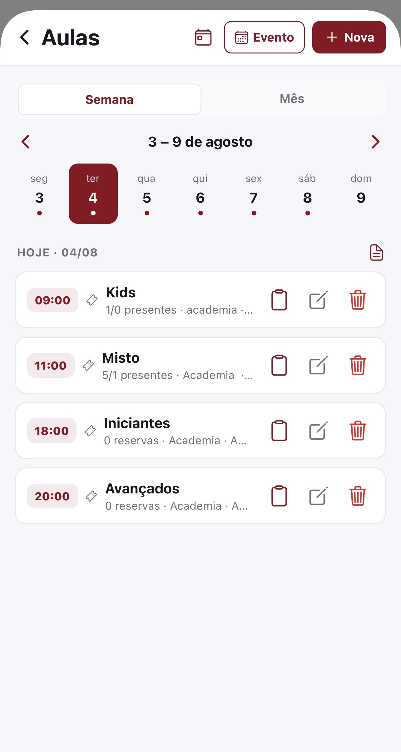 Presença e check-in